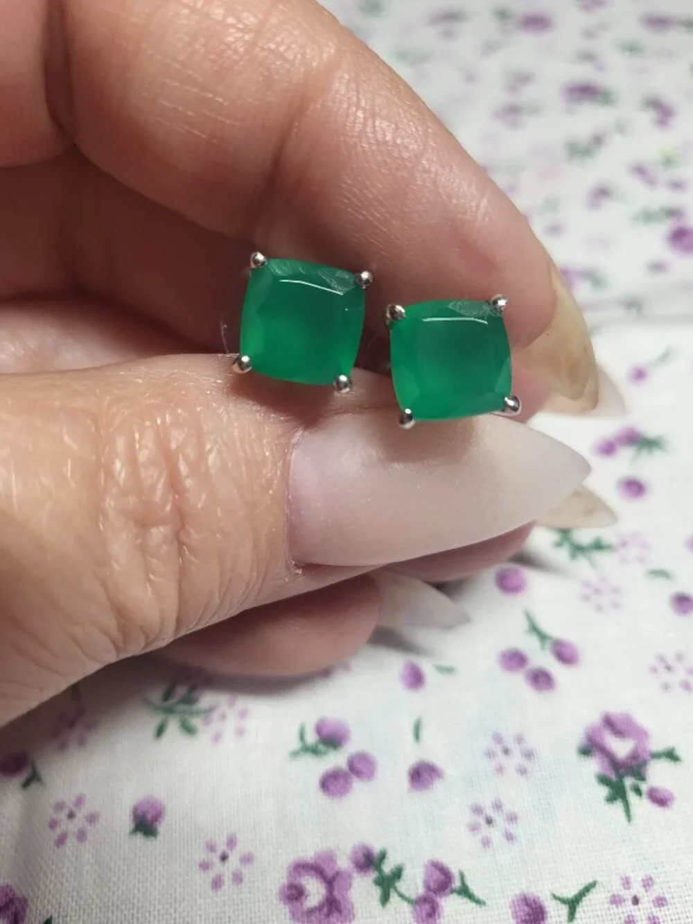 Green Onyx Solitaire Sterling Silver Stud Earrings